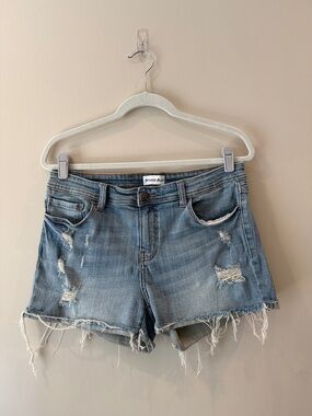Light Blue Distressed Denim Cutoff Shorts